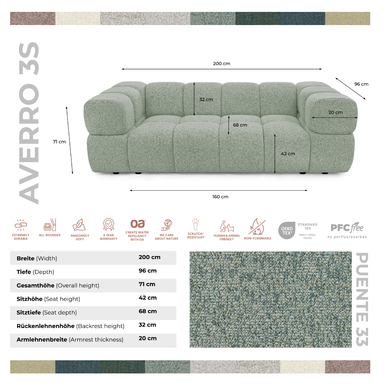 Sofa 3-osobowa AVERRO 3S LUX 240 cm – styl cloud look