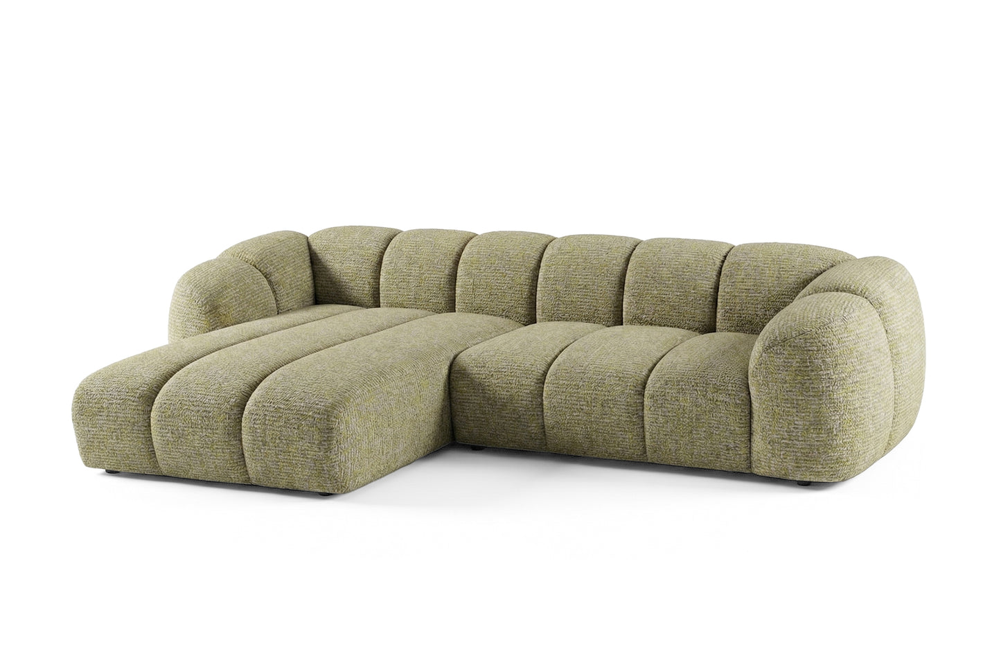 Narożna sofa Mali Design 280 x 150 cm w kształcie litery L - Puf po lewej stronie