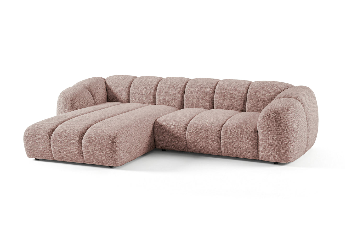 Narożna sofa Mali Design 280 x 150 cm w kształcie litery L - Puf po lewej stronie