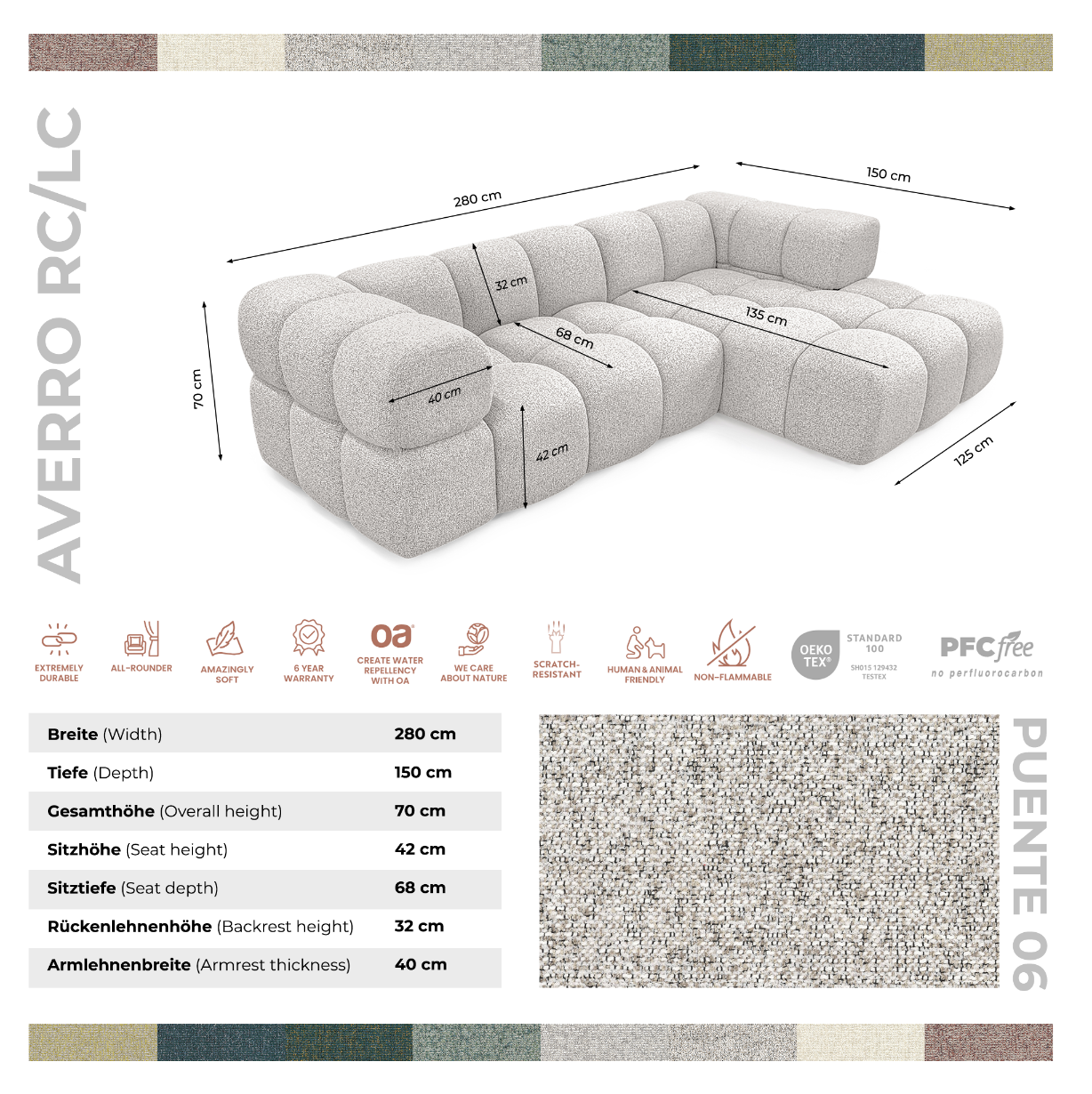 Kanapa narożna AVERRO 280 x 150 cm  – nowoczesna kanapa typu „bubble”