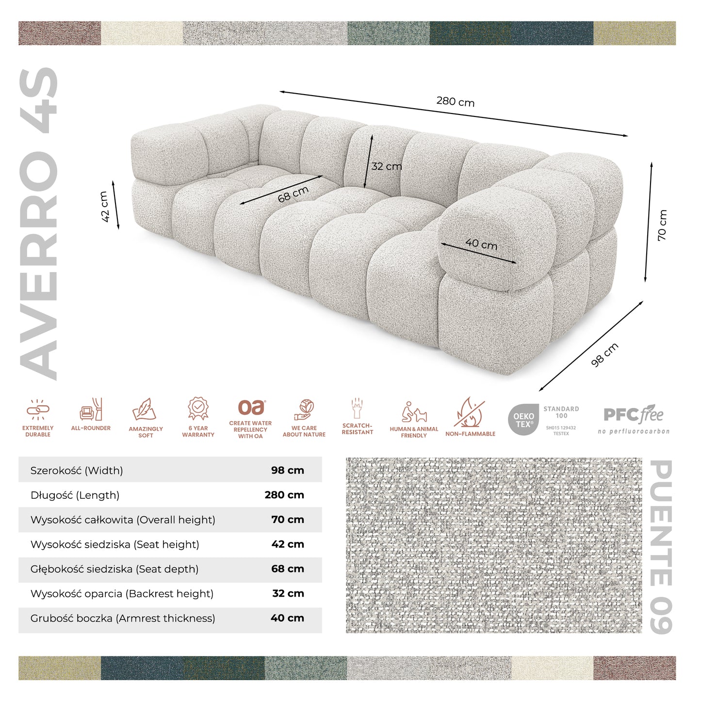 Sofa AVERRO 4S LUX 4-os. 280 cm