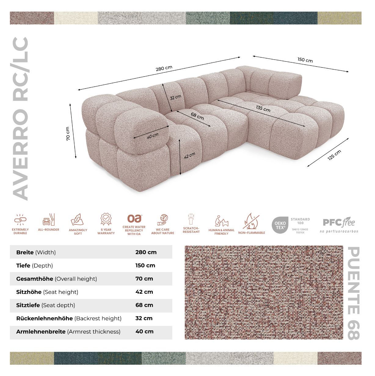 Kanapa narożna AVERRO 280 x 150 cm  – nowoczesna kanapa typu „bubble”