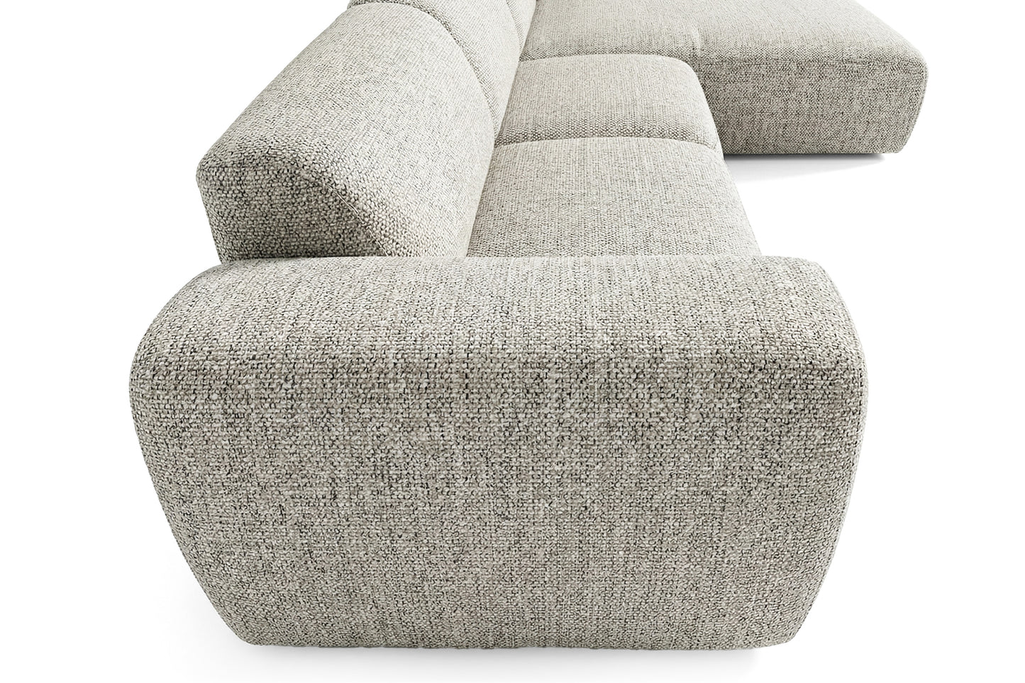 Designowa sofa narożna GIN 310 x 192 cm | Półokrągła podnóżka po prawej stronie