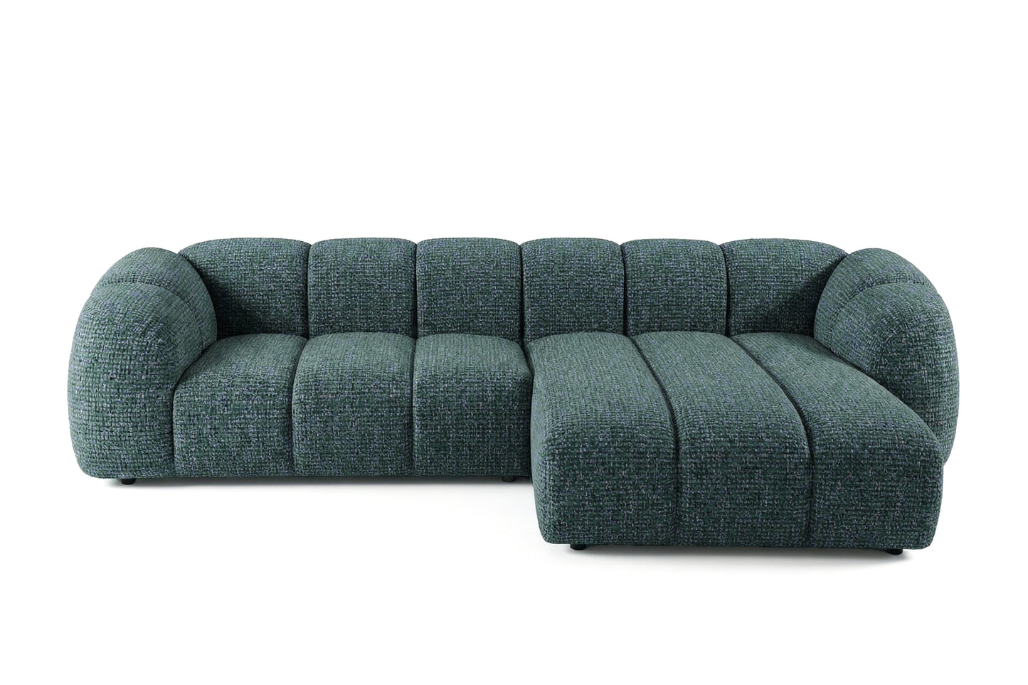 Narożna sofa Mali Design 280 x 150 cm w kształcie litery L - Puf po prawej stronie