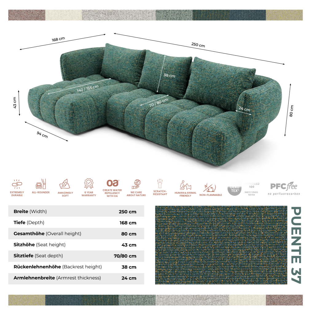 Narożnik SAVIO - lewy - 250x168 cm - Sofa designerska HR