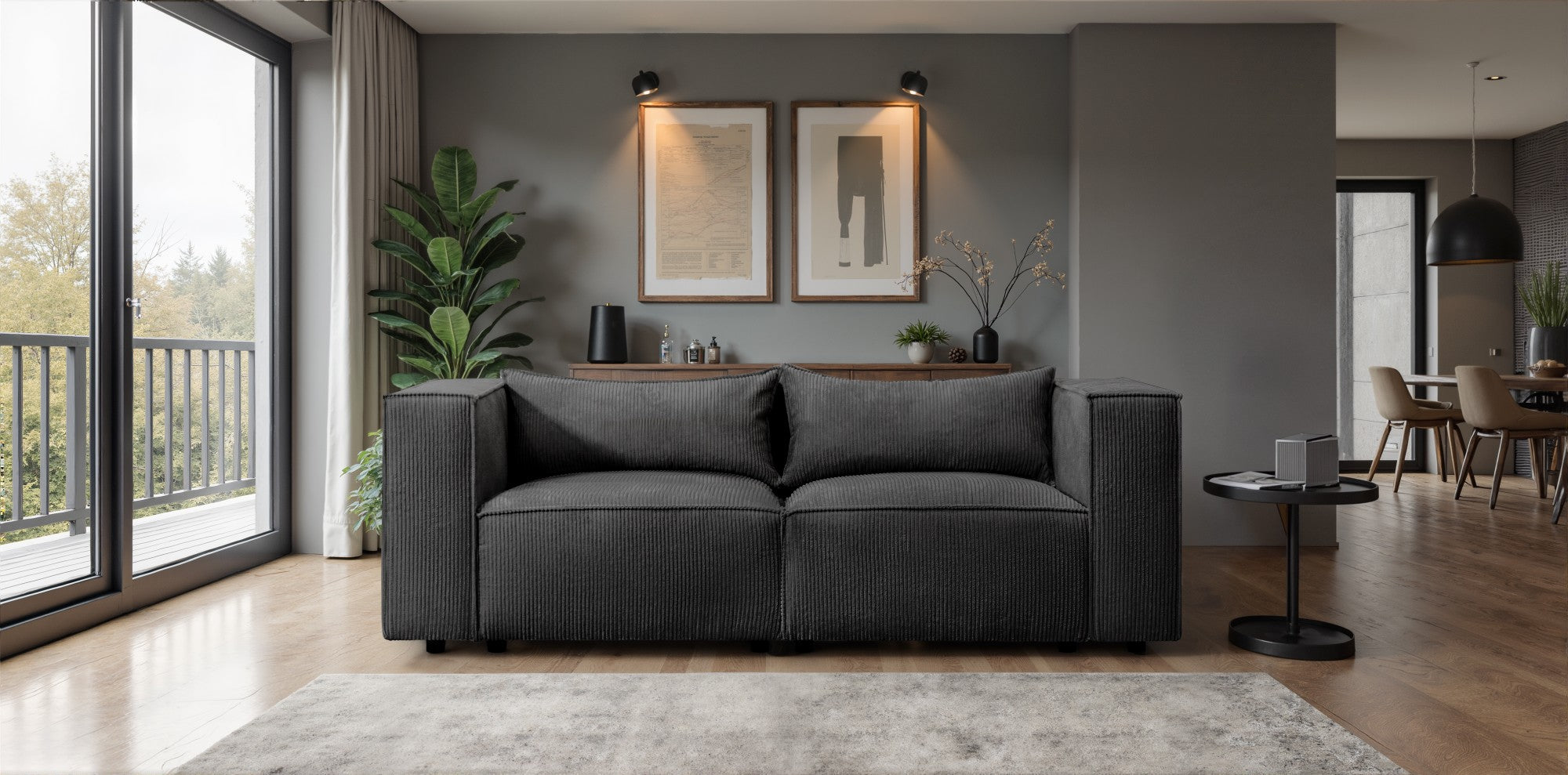 Canapé MODULO 3S 210 x 105 cm Lincoln Noir 100 – style moderne de salon