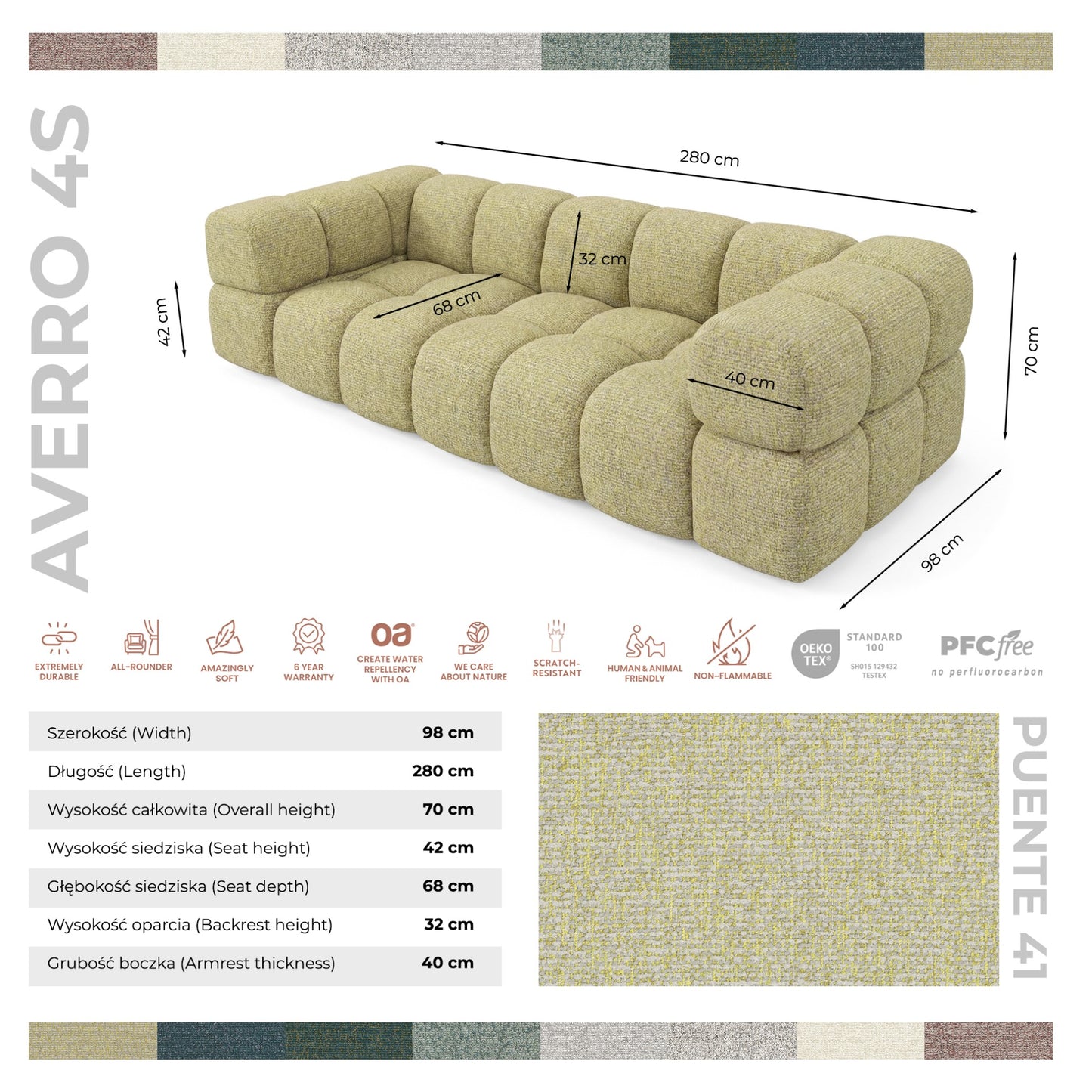 Sofa AVERRO 4S LUX 4-os. 280 cm