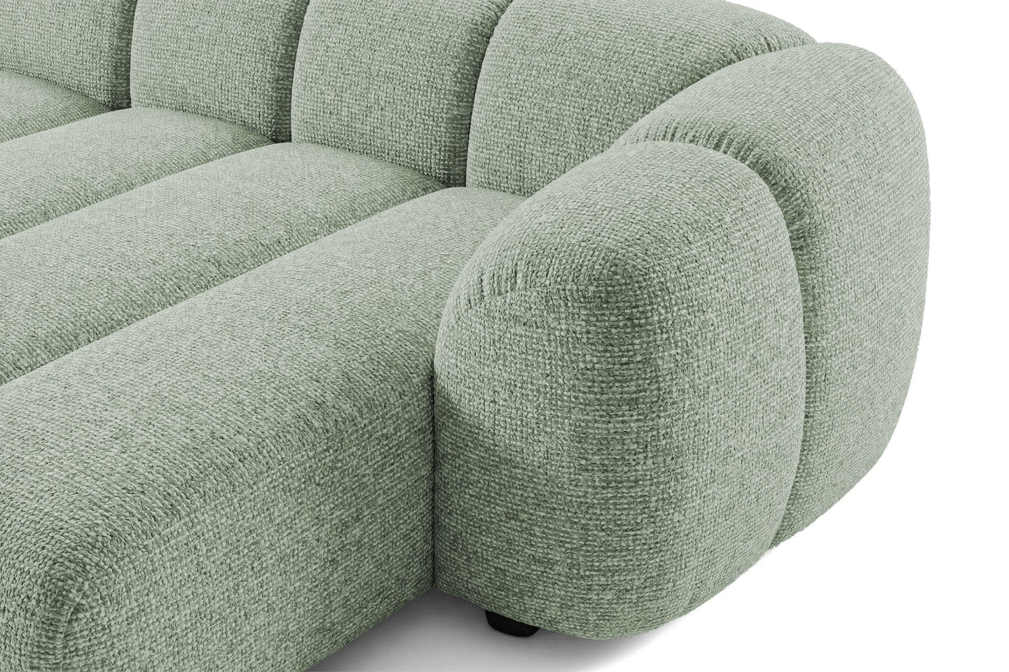 Narożna sofa Mali Design 280 x 150 cm w kształcie litery L - Puf po prawej stronie