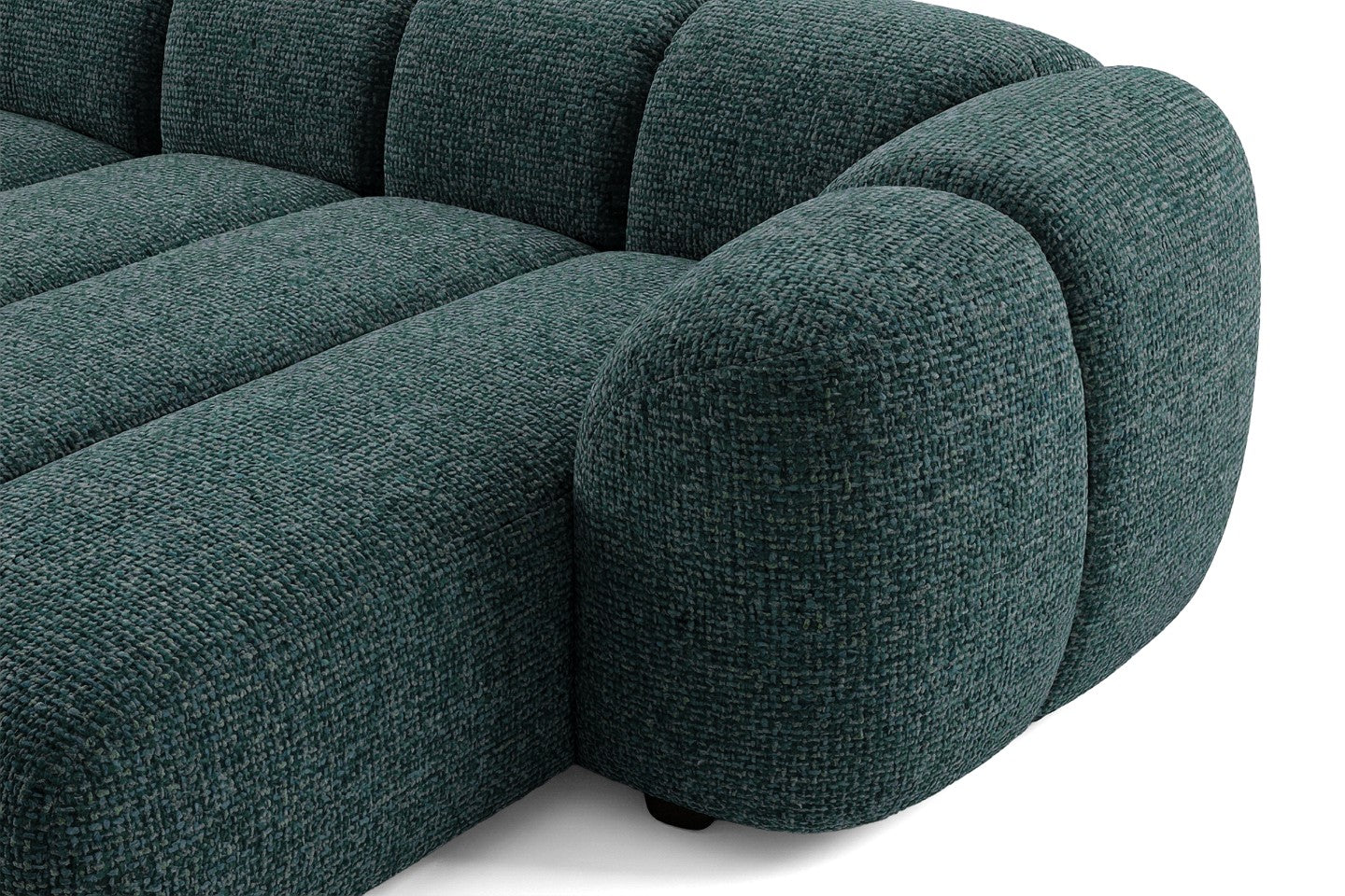 Narożna sofa Mali Design 280 x 150 cm w kształcie litery L - Puf po prawej stronie