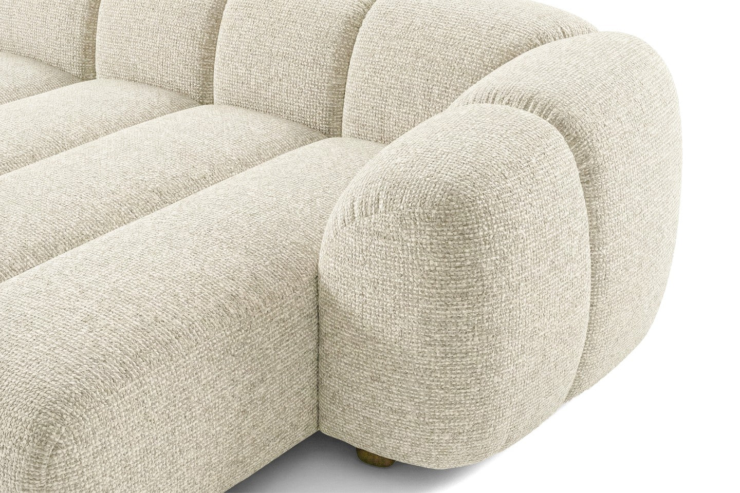 Narożna sofa Mali Design 280 x 150 cm w kształcie litery L - Puf po prawej stronie