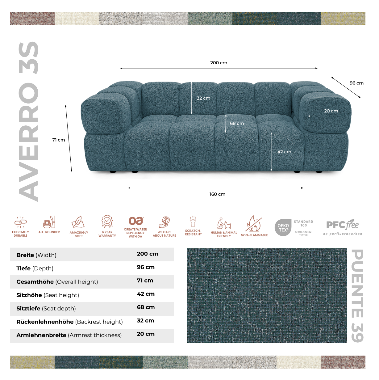 Sofa 3-osobowa AVERRO 3S LUX 240 cm – styl cloud look