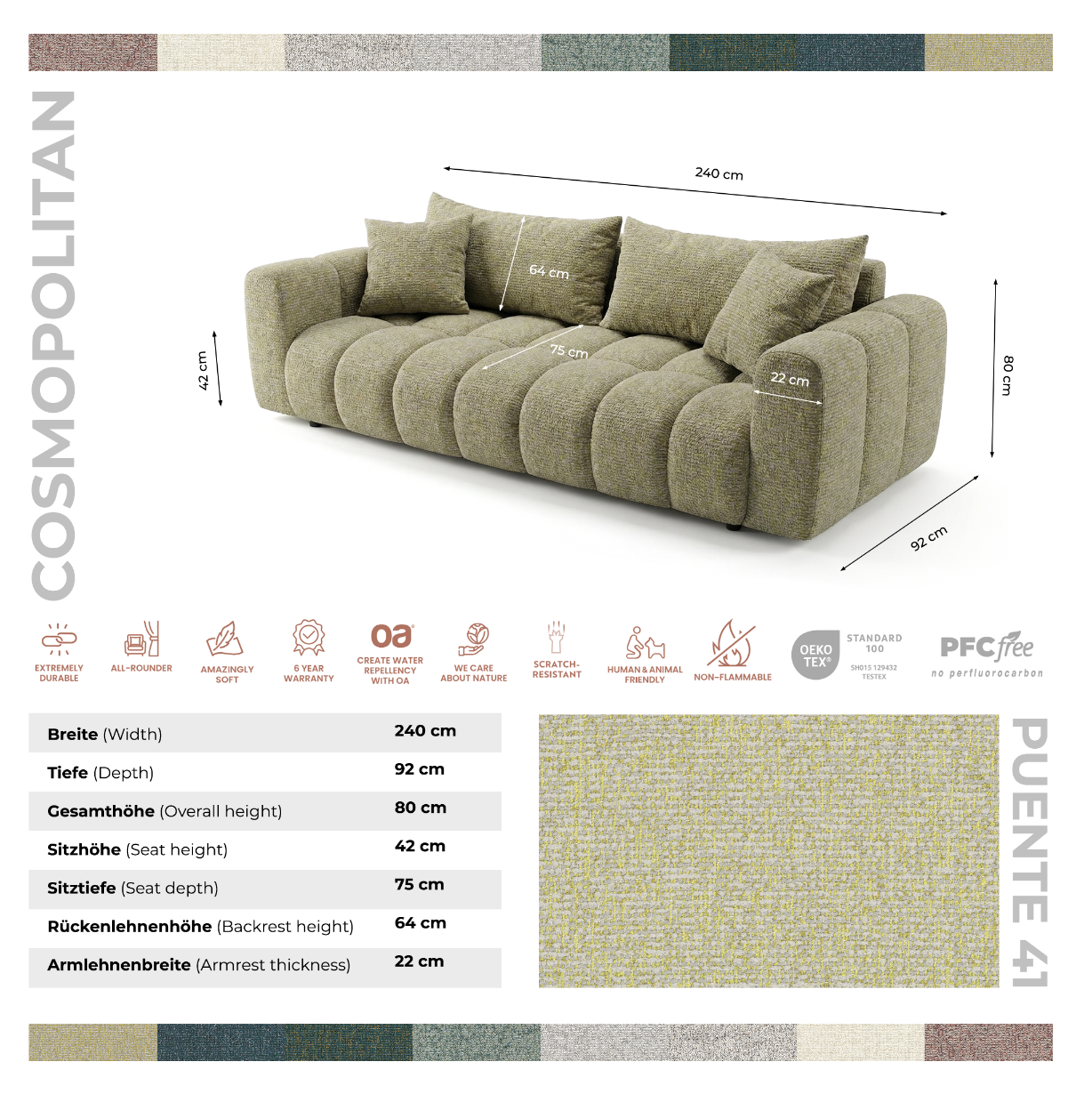 Sofa COSMO LUXURY — rozkładana sofa 240 cm