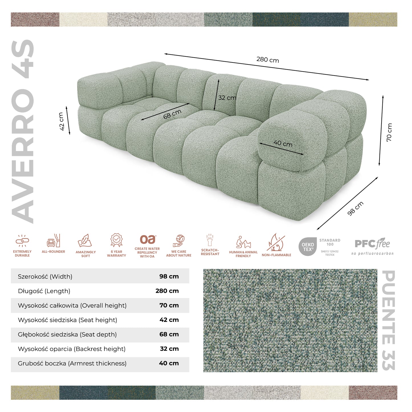 Sofa AVERRO 4S LUX 4-os. 280 cm