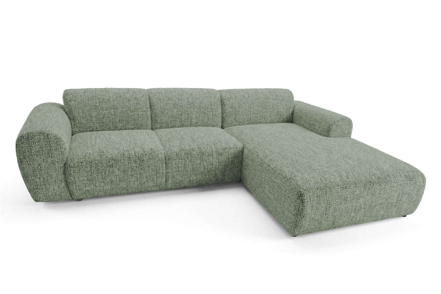 Designowa sofa narożna GIN 310 x 192 cm | Półokrągła podnóżka po prawej stronie