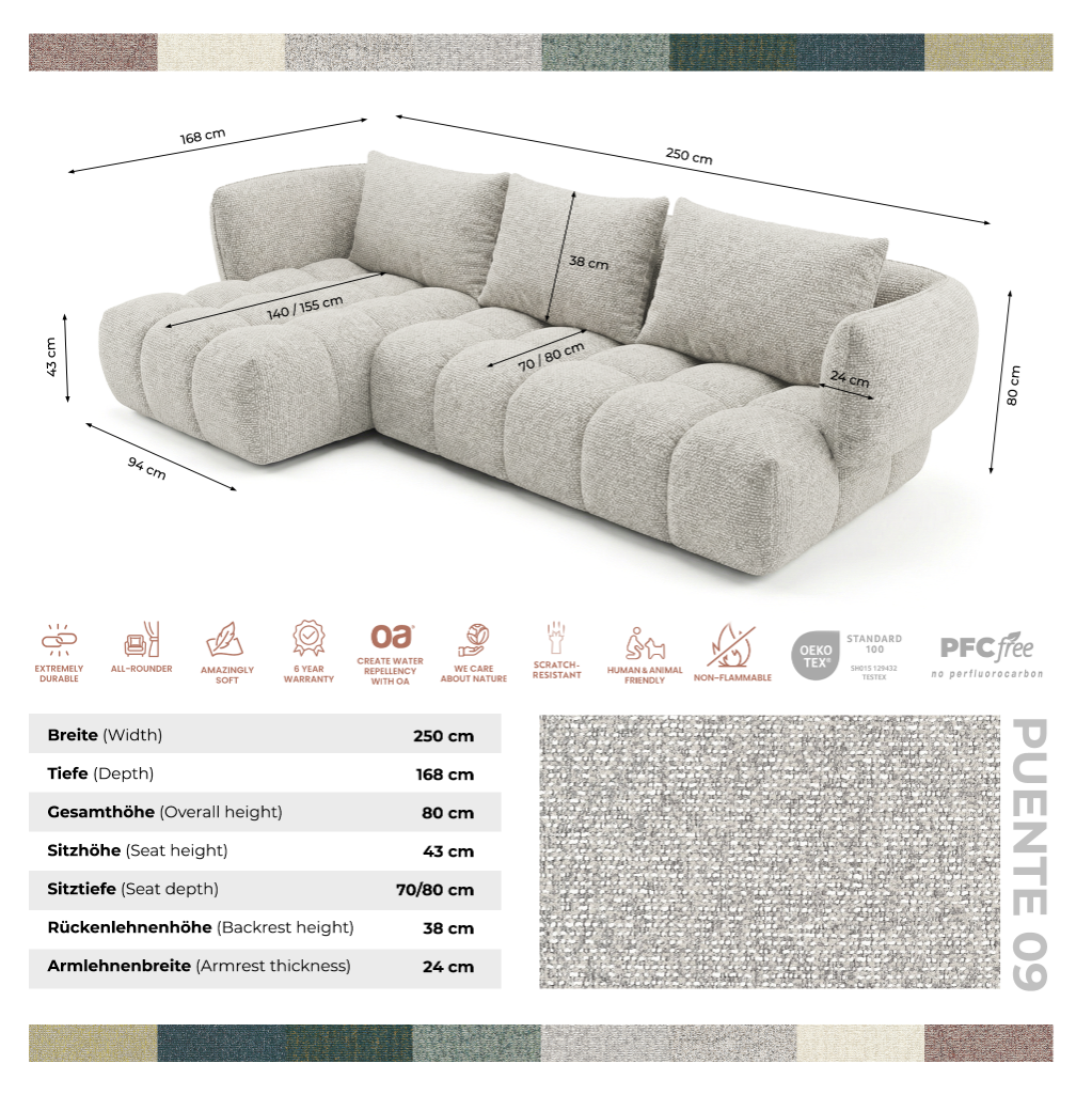Narożnik SAVIO - lewy - 250x168 cm - Sofa designerska HR