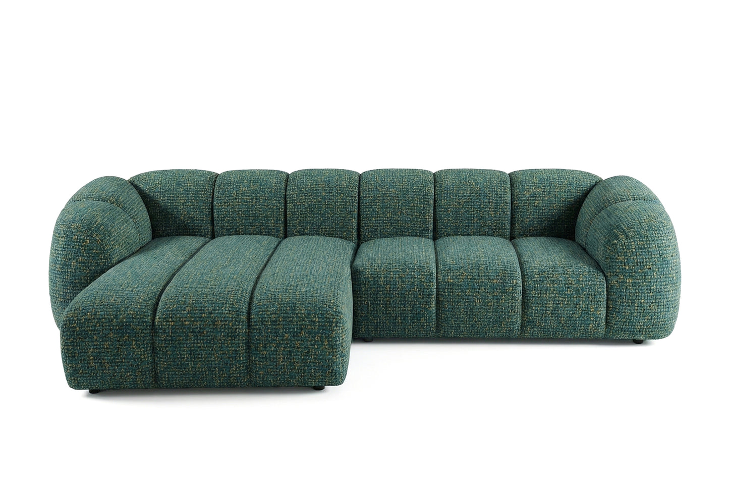 Narożna sofa Mali Design 280 x 150 cm w kształcie litery L - Puf po lewej stronie