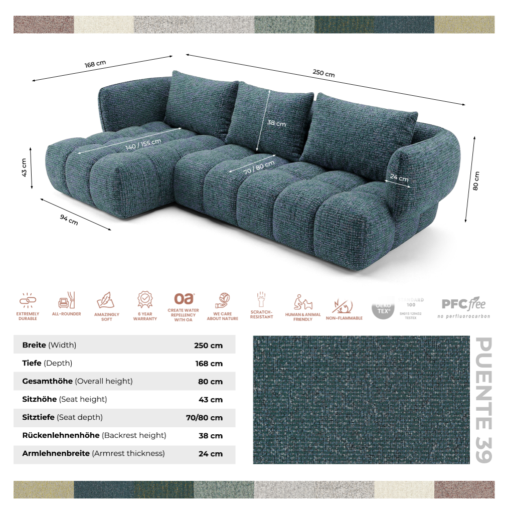 Narożnik SAVIO -  prawy - 250x168 cm - Sofa designerska HR