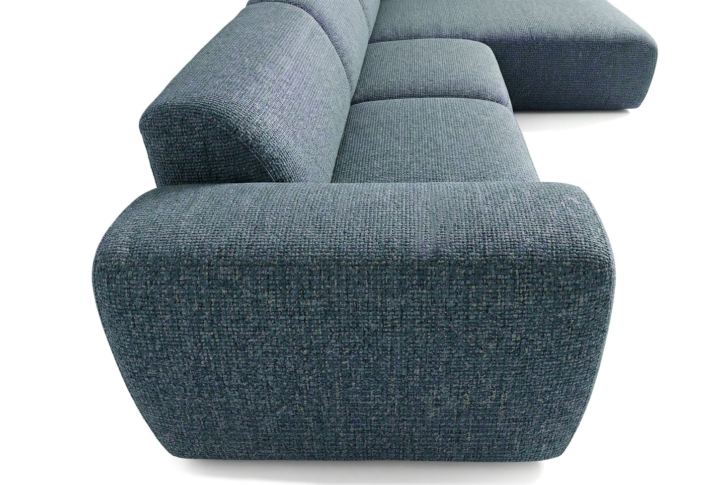 Designowa sofa narożna GIN 310 x 192 cm | Półokrągła podnóżka po prawej stronie