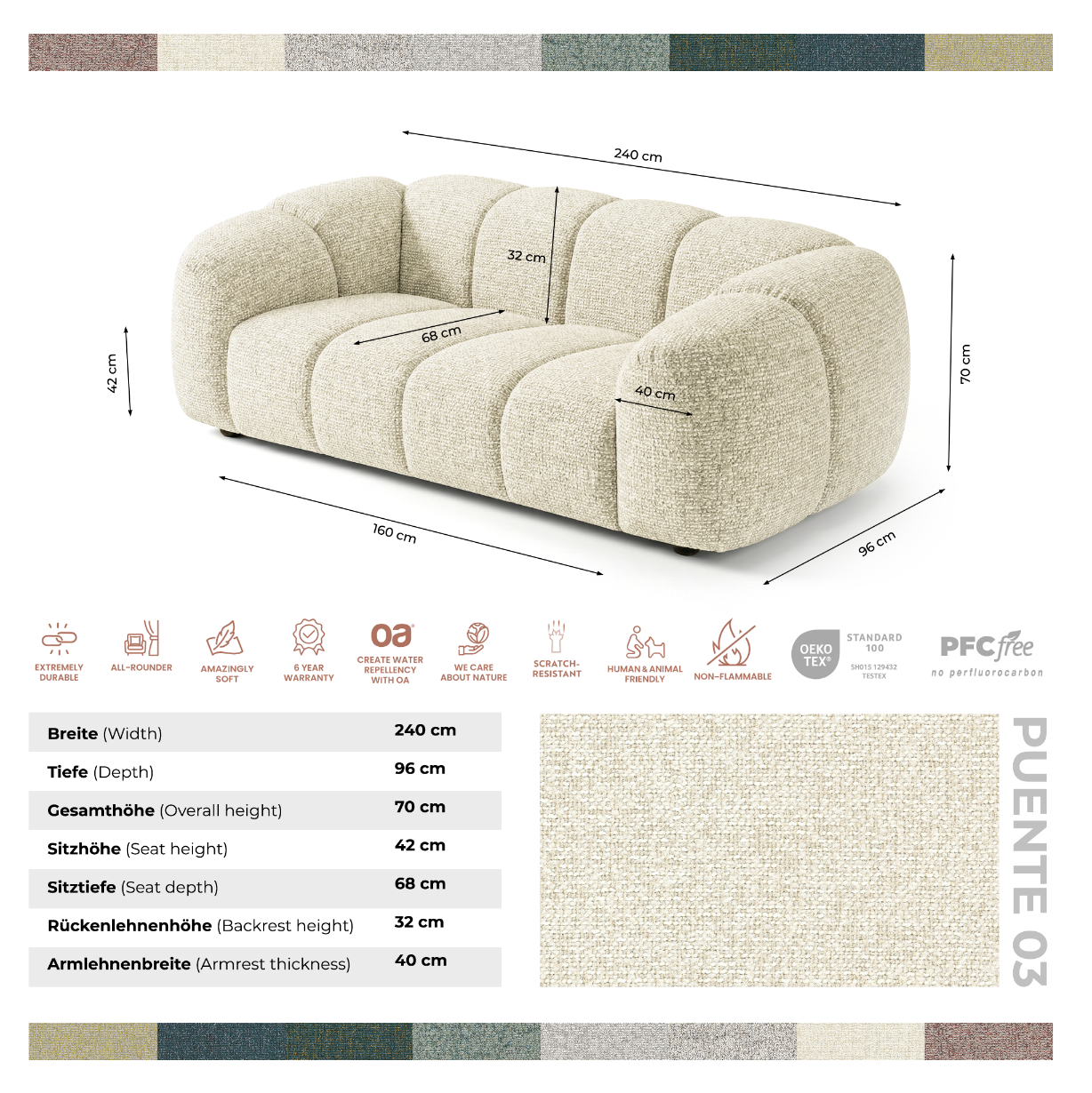 Designerska sofa MALI 3-osobowa – Cloud Design 240 cm