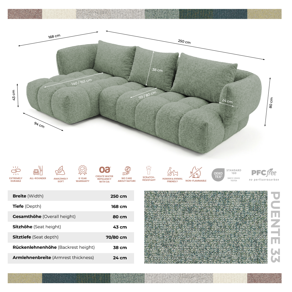 Narożnik SAVIO -  prawy - 250x168 cm - Sofa designerska HR