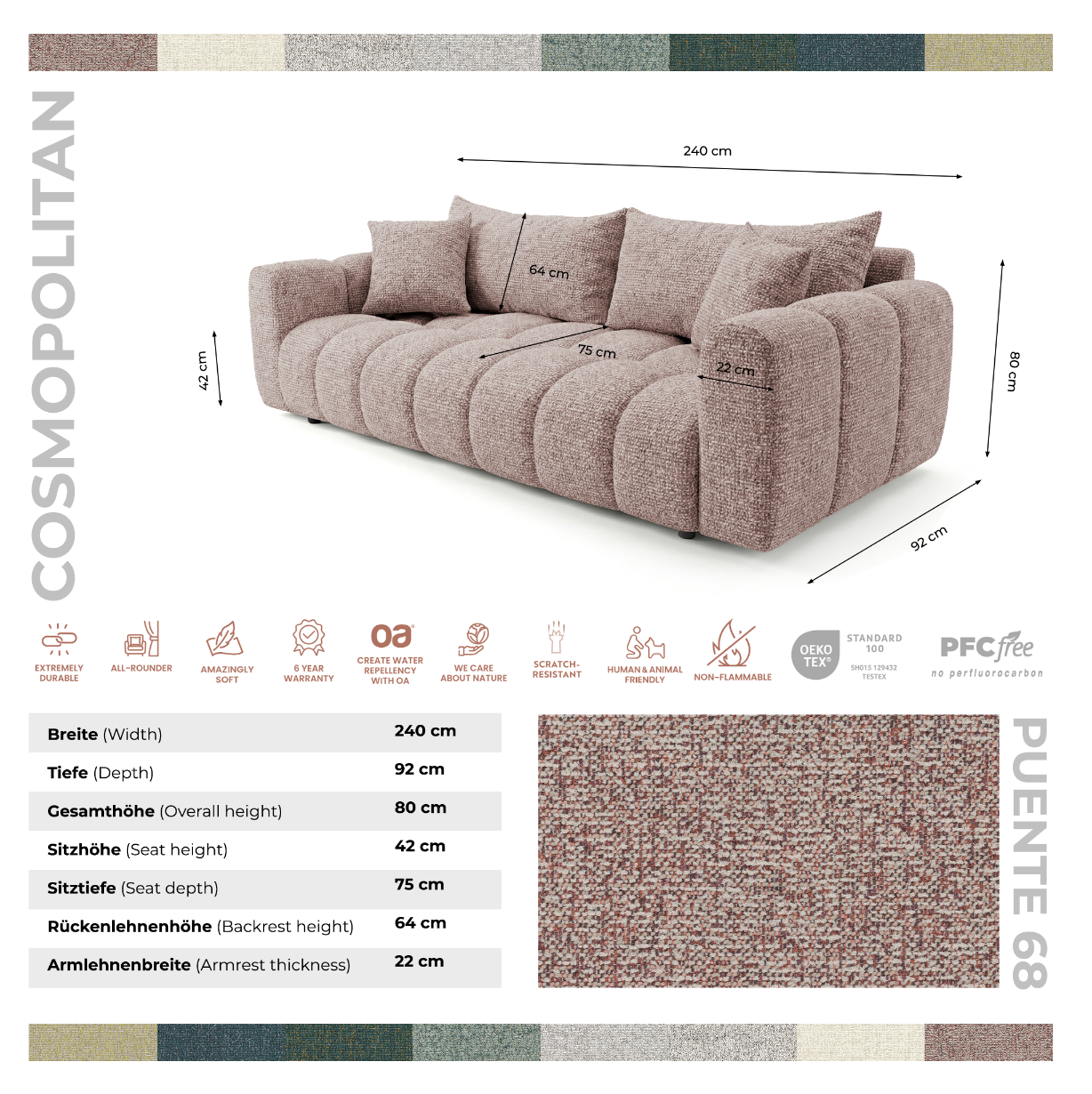 Sofa COSMO LUXURY — rozkładana sofa 240 cm
