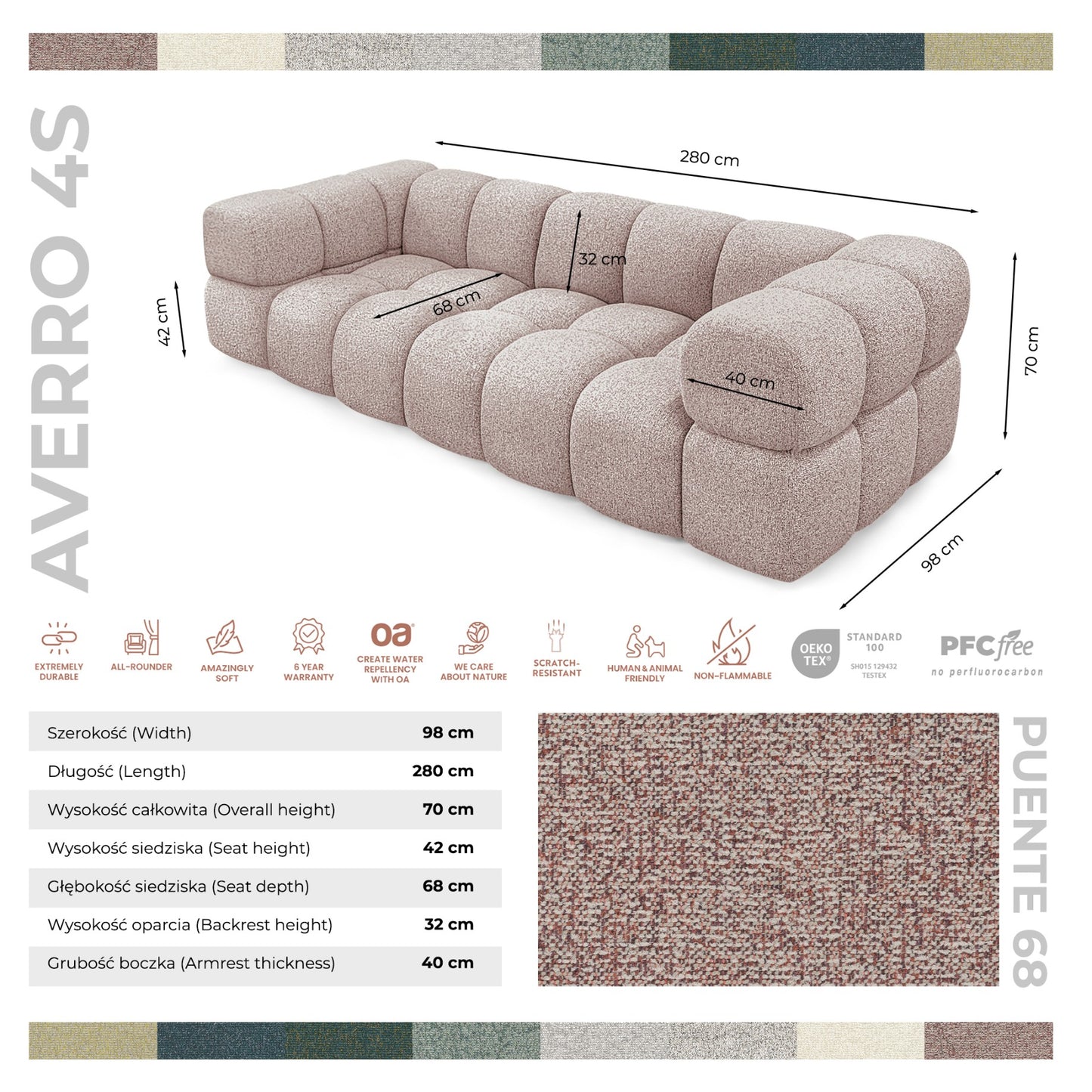Sofa AVERRO 4S LUX 4-os. 280 cm