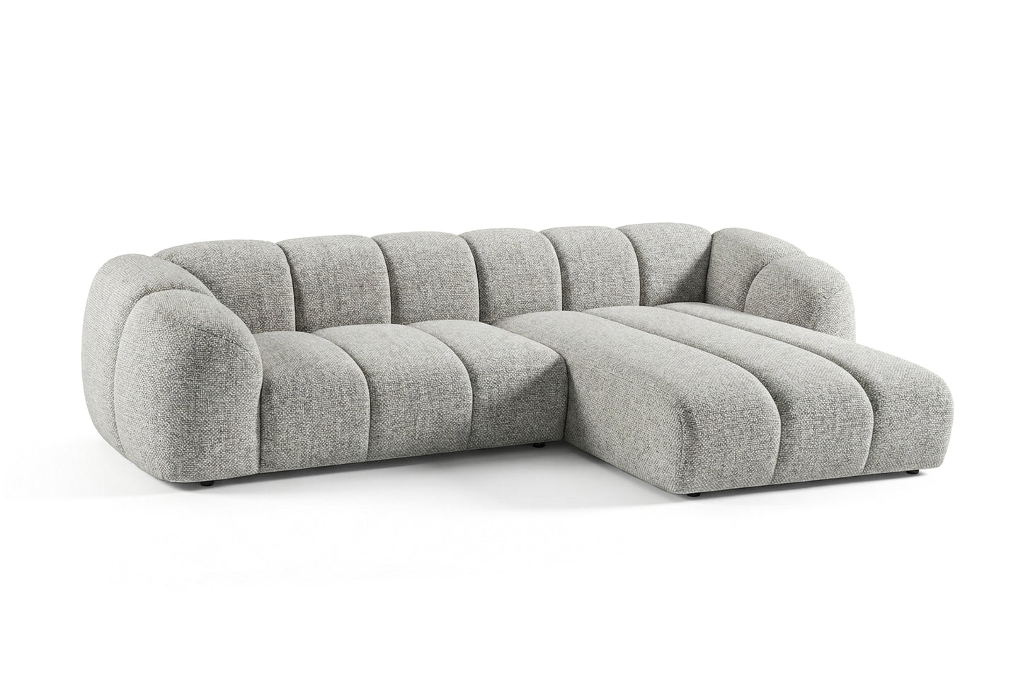 Narożna sofa Mali Design 280 x 150 cm w kształcie litery L - Puf po prawej stronie