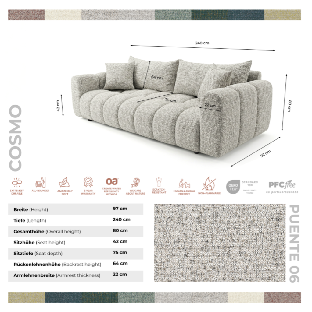 Sofa COSMO LUXURY — rozkładana sofa 240 cm