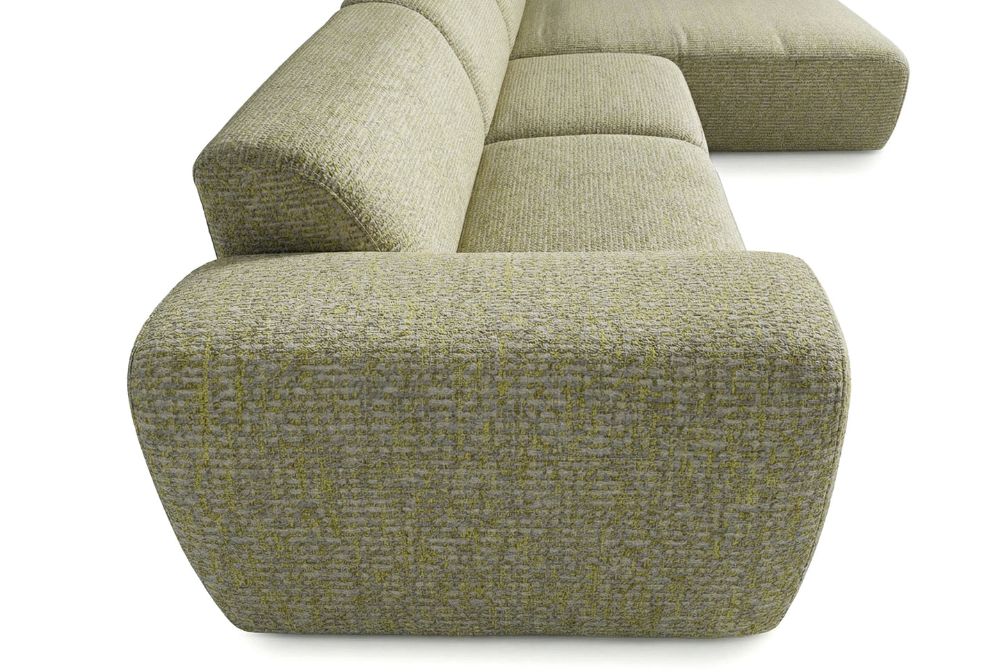 Designowa sofa narożna GIN 310 x 192 cm | Półokrągła podnóżka po prawej stronie