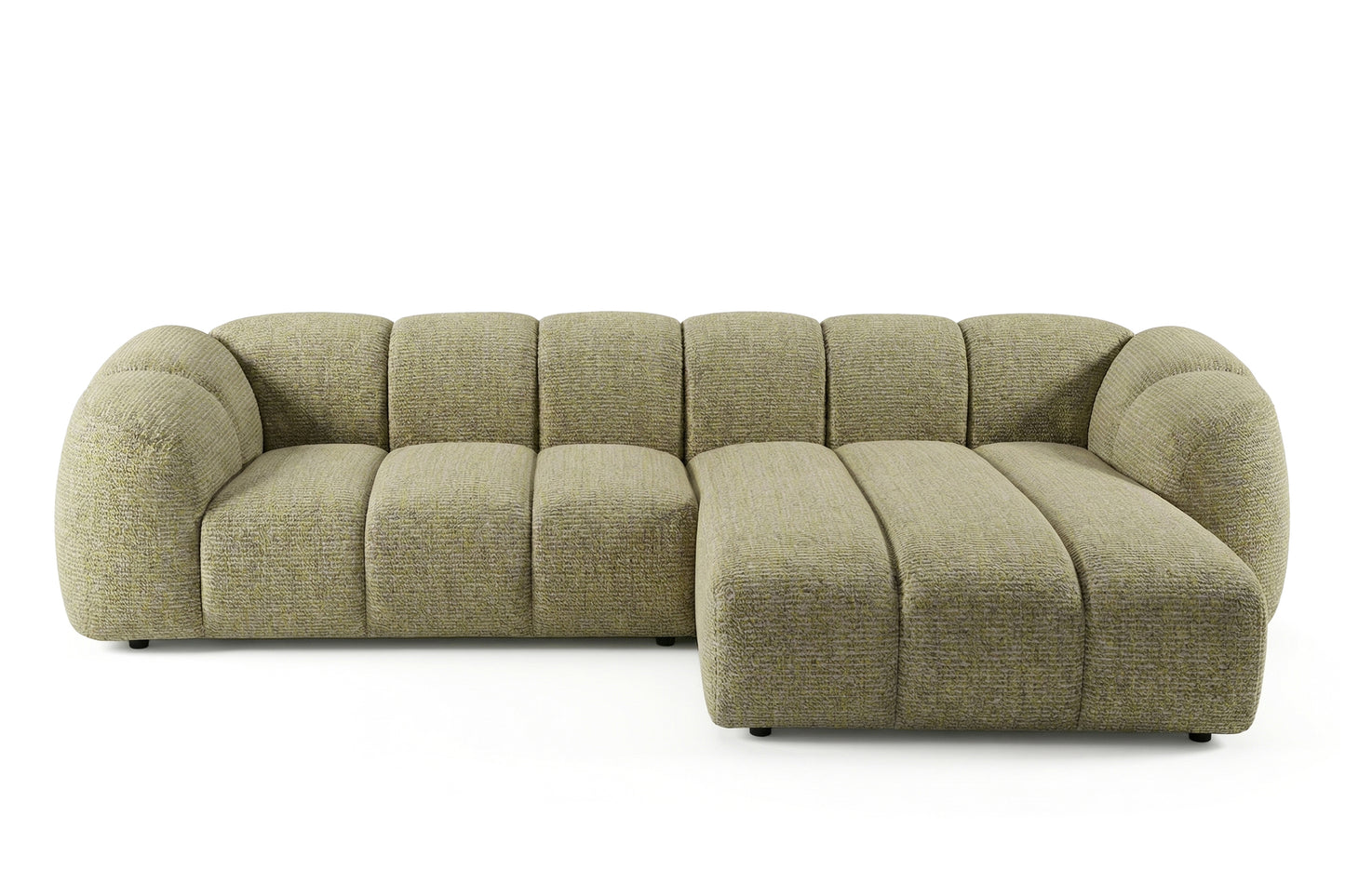 Narożna sofa Mali Design 280 x 150 cm w kształcie litery L - Puf po prawej stronie
