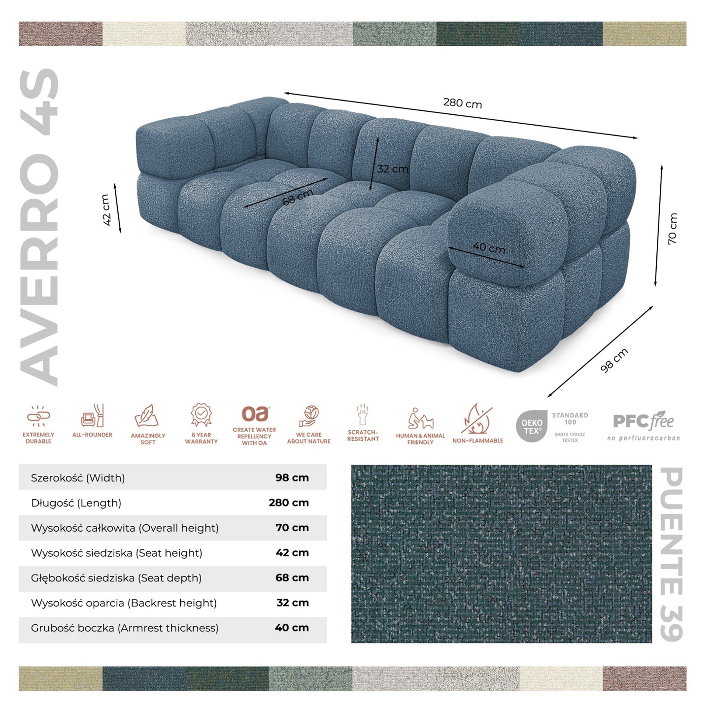 Sofa AVERRO 4S LUX 4-os. 280 cm