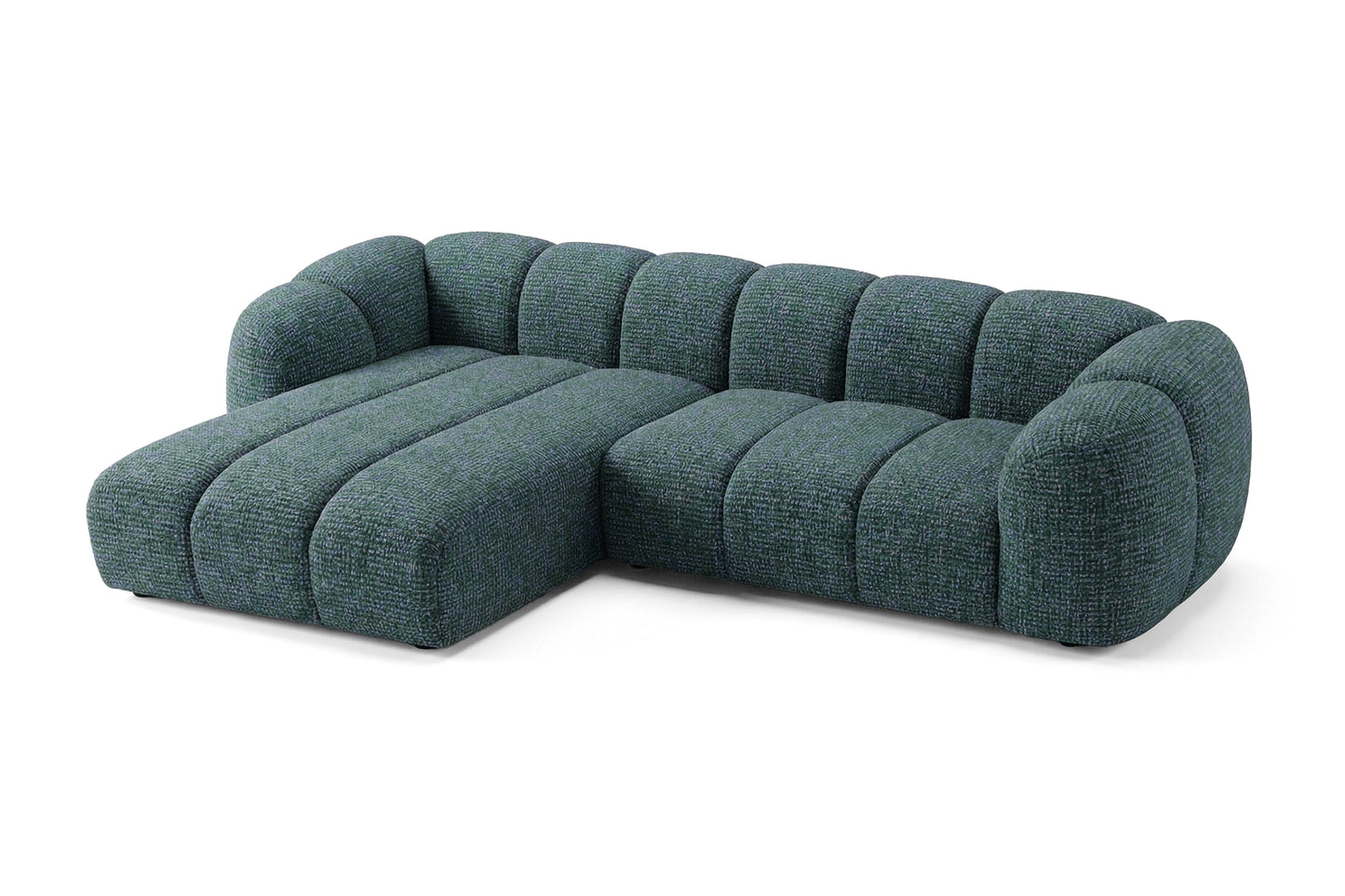 Narożna sofa Mali Design 280 x 150 cm w kształcie litery L - Puf po lewej stronie