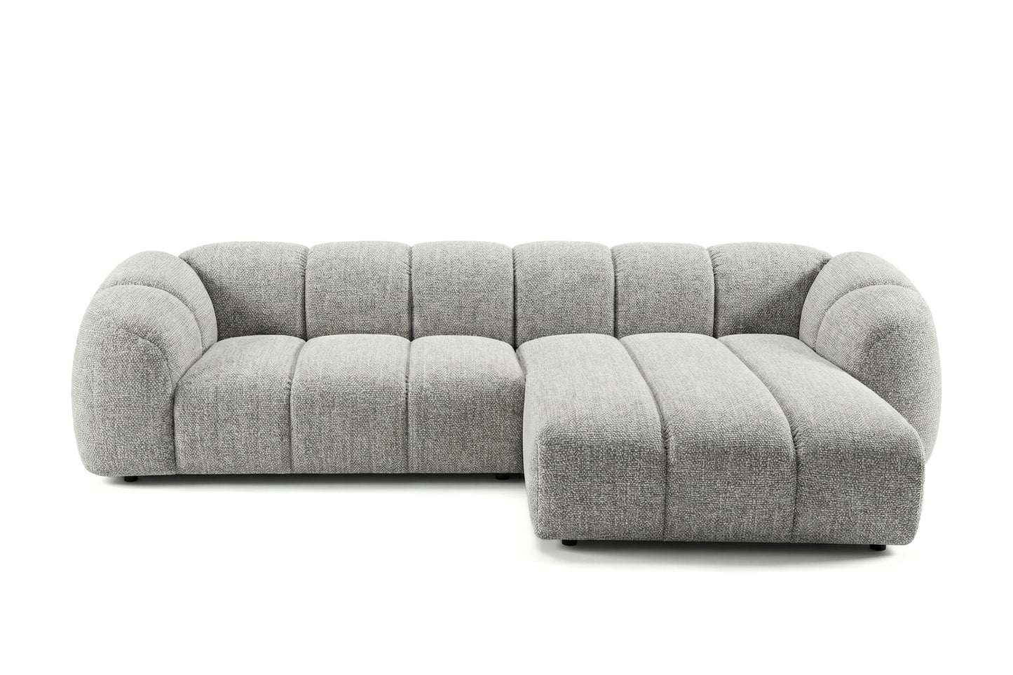 Narożna sofa Mali Design 280 x 150 cm w kształcie litery L - Puf po prawej stronie