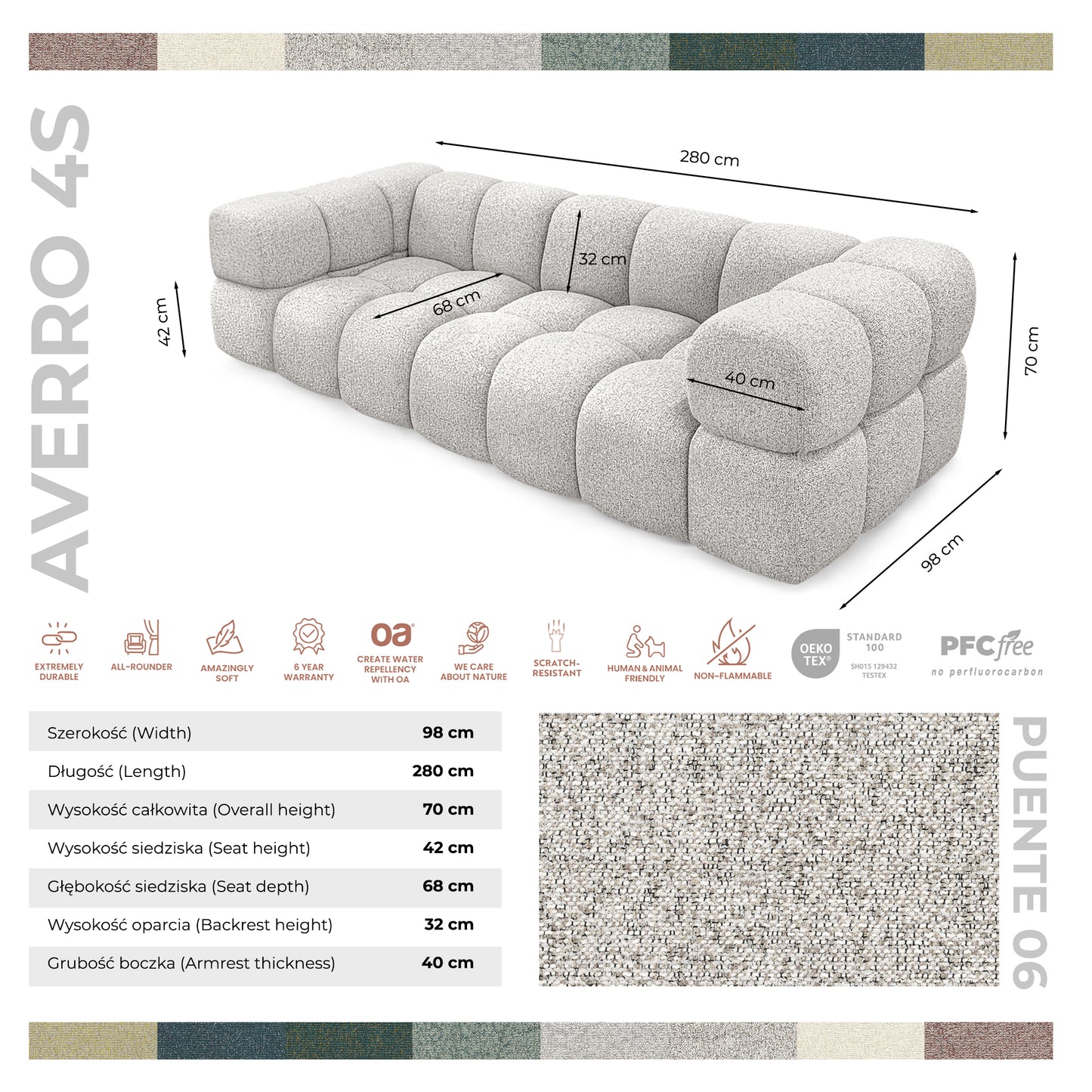 Sofa AVERRO 4S LUX 4-os. 280 cm