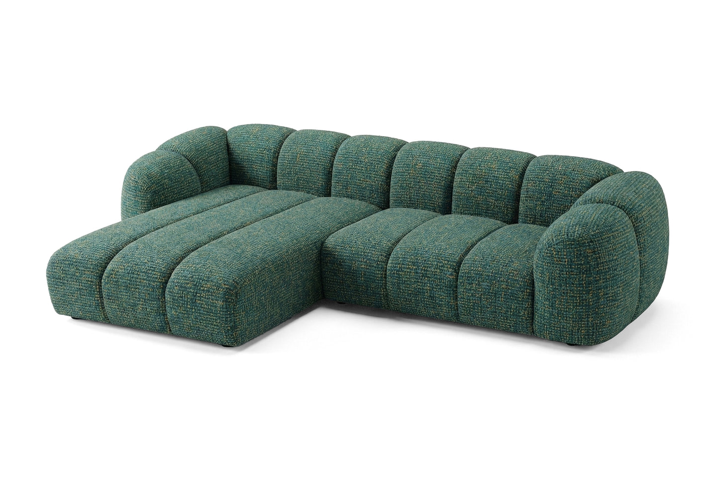 Narożna sofa Mali Design 280 x 150 cm w kształcie litery L - Puf po lewej stronie