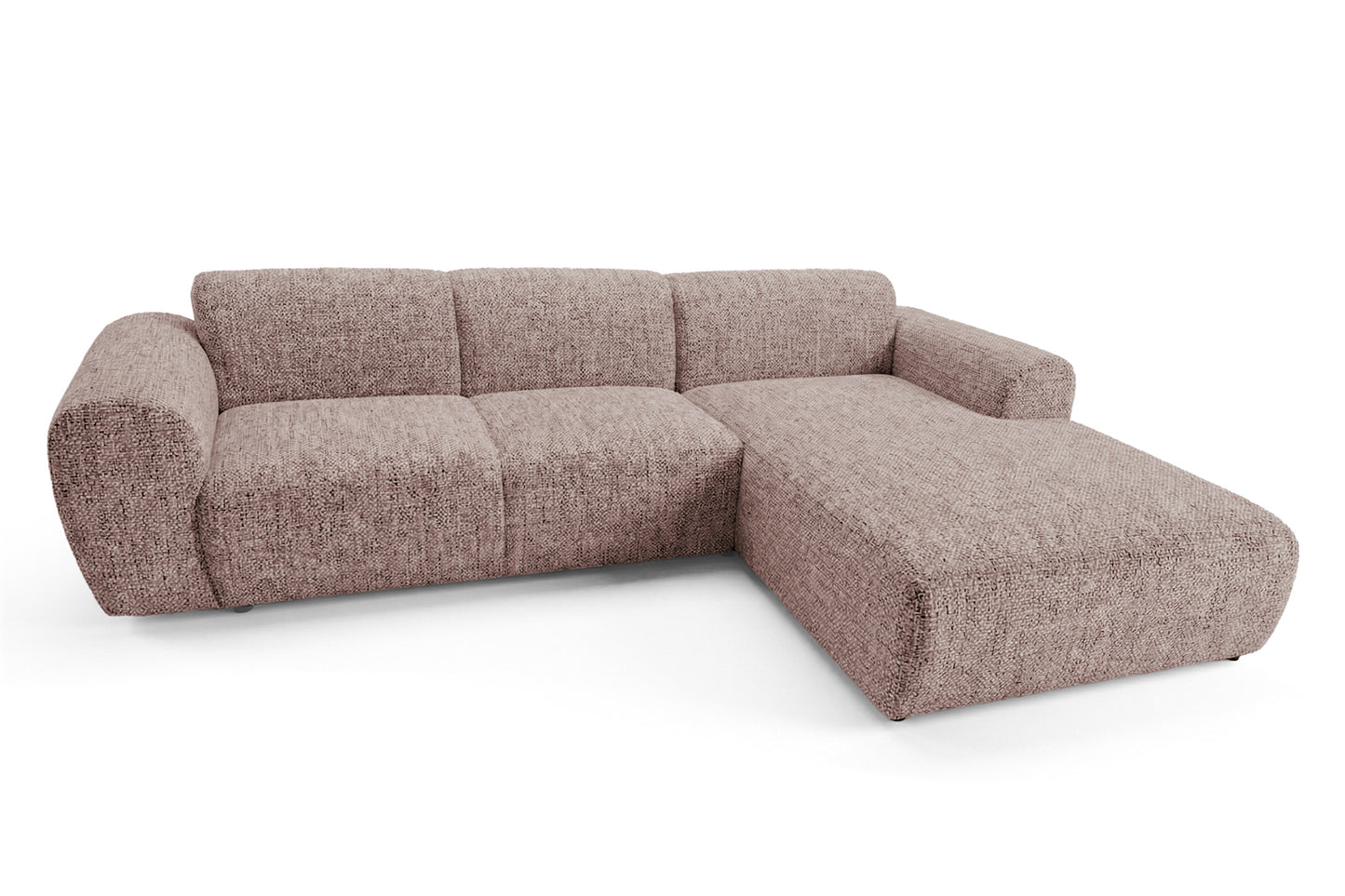 Designowa sofa narożna GIN 310 x 192 cm | Półokrągła podnóżka po prawej stronie