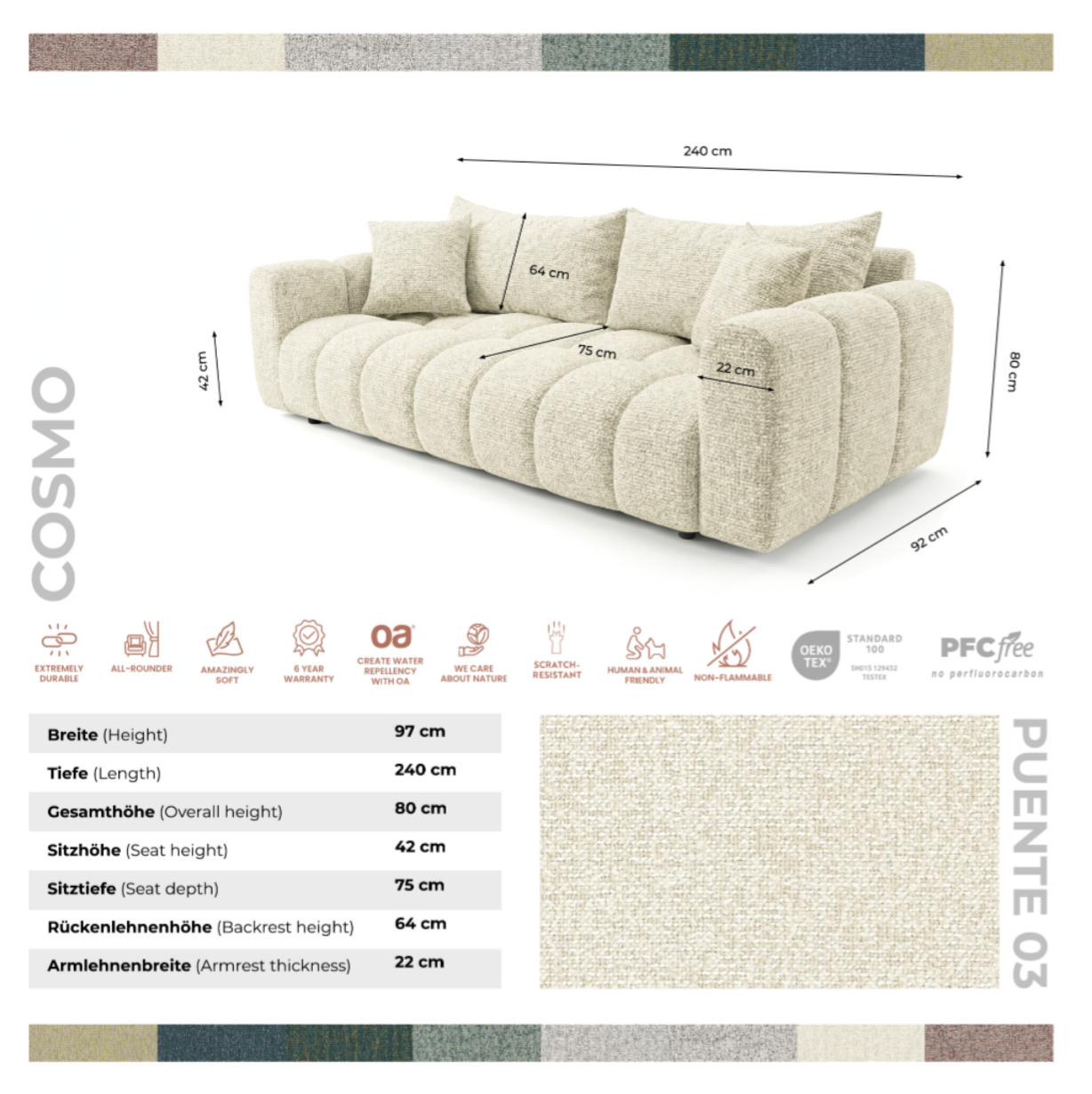 Sofa COSMO LUXURY — rozkładana sofa 240 cm