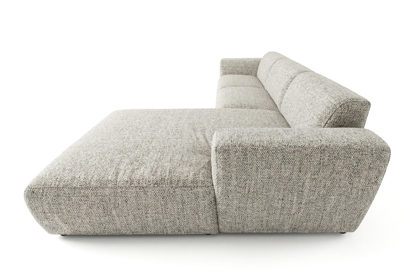 Designowa sofa narożna GIN 310 x 192 cm | Półokrągła podnóżka po prawej stronie