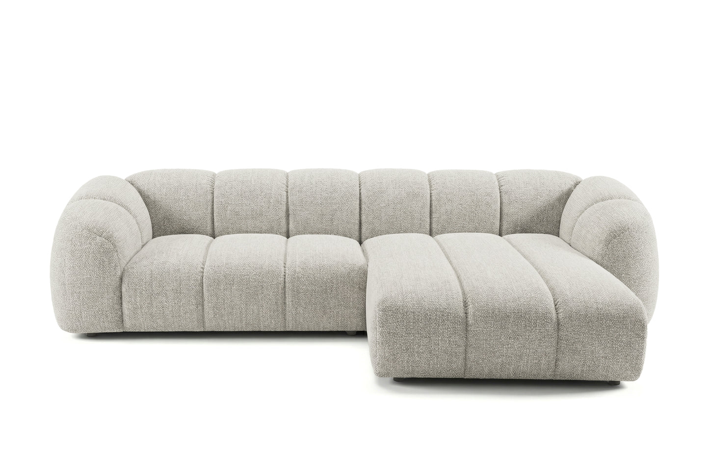 Narożna sofa Mali Design 280 x 150 cm w kształcie litery L - Puf po prawej stronie