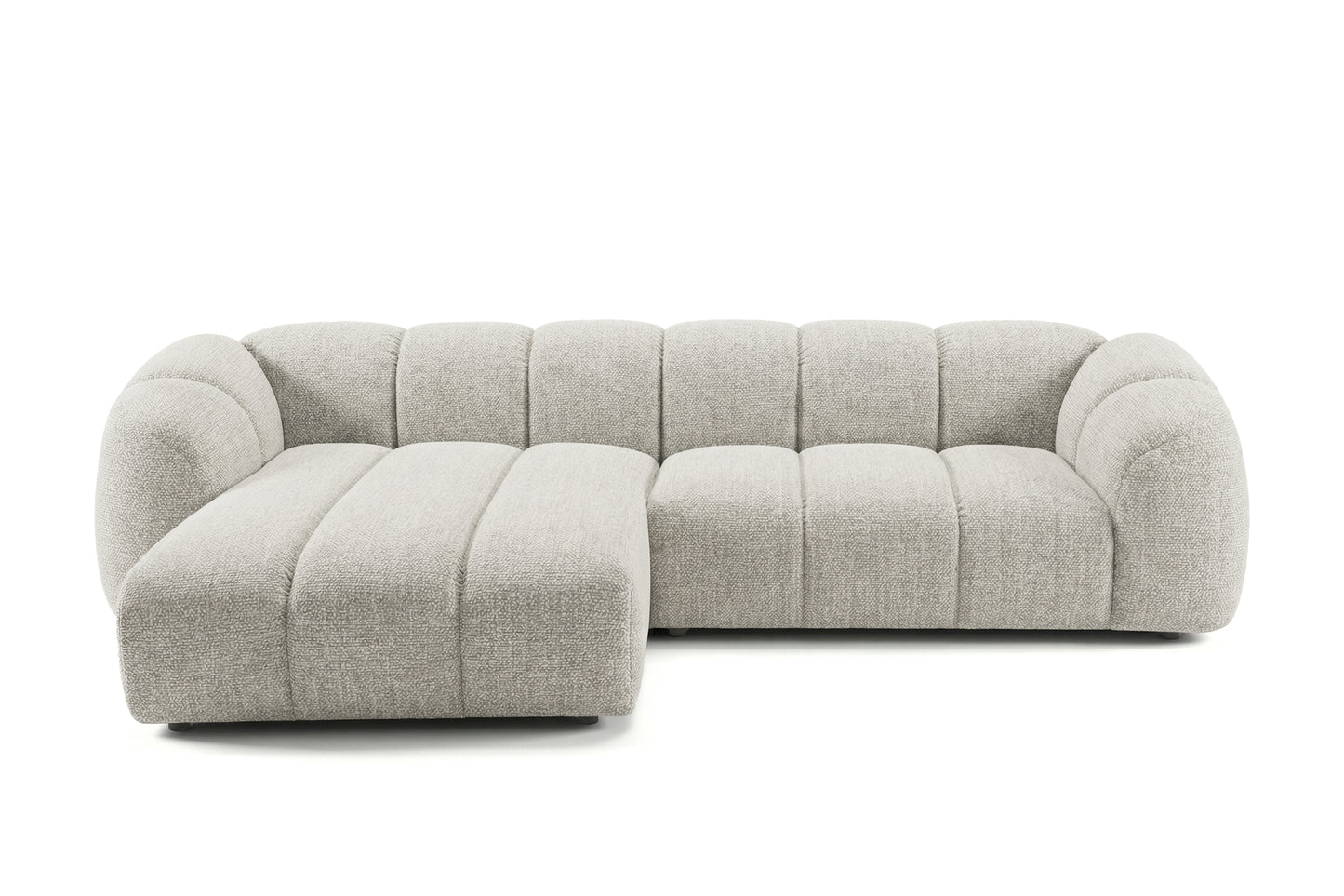 Narożna sofa Mali Design 280 x 150 cm w kształcie litery L - Puf po lewej stronie
