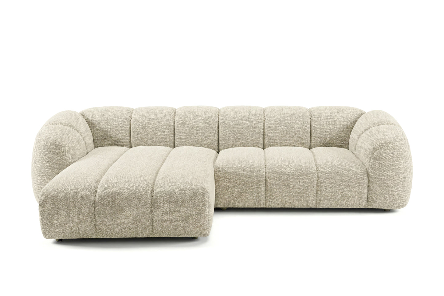 Narożna sofa Mali Design 280 x 150 cm w kształcie litery L - Puf po lewej stronie