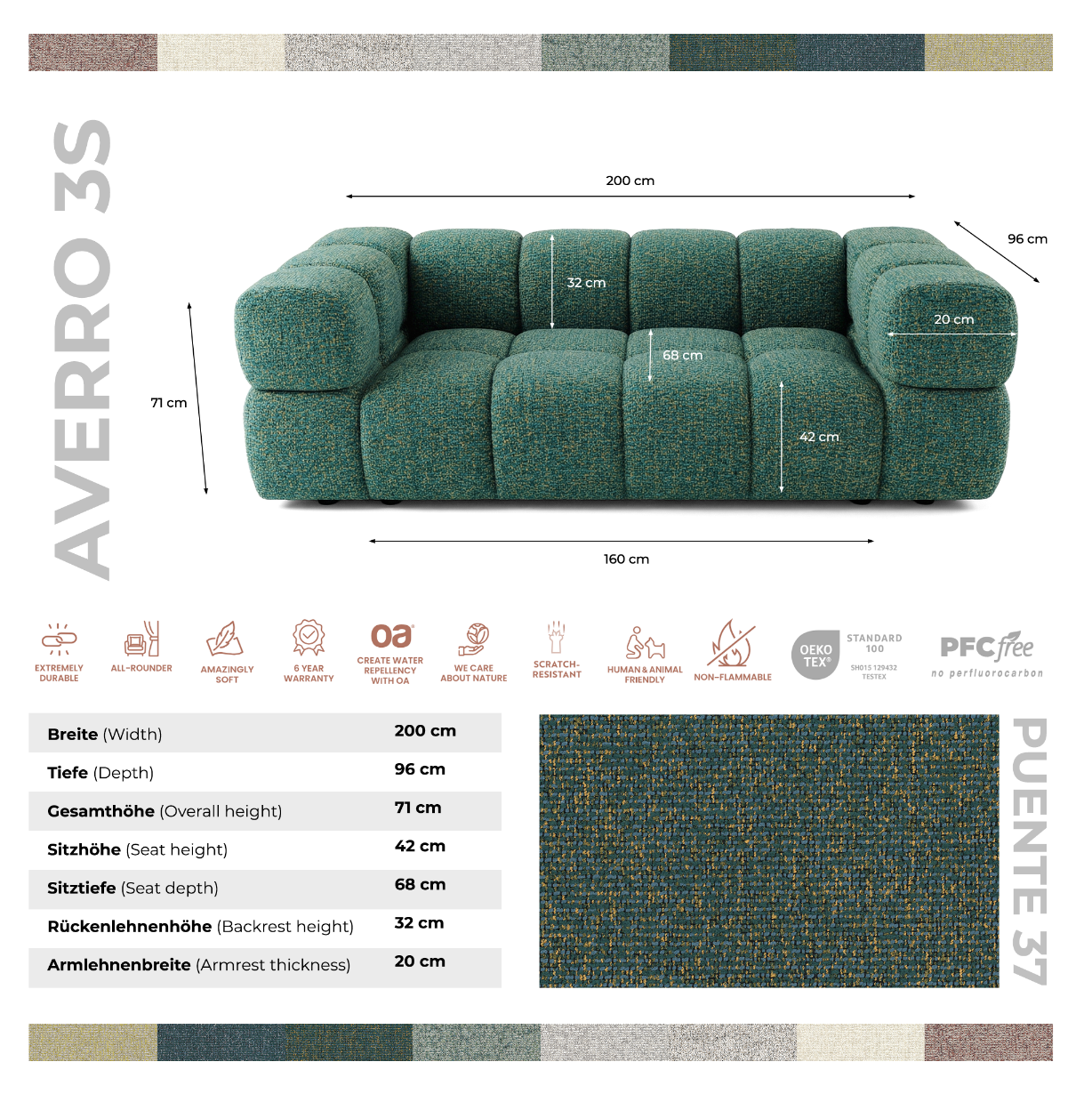 Sofa 3-osobowa AVERRO 3S LUX 240 cm – styl cloud look