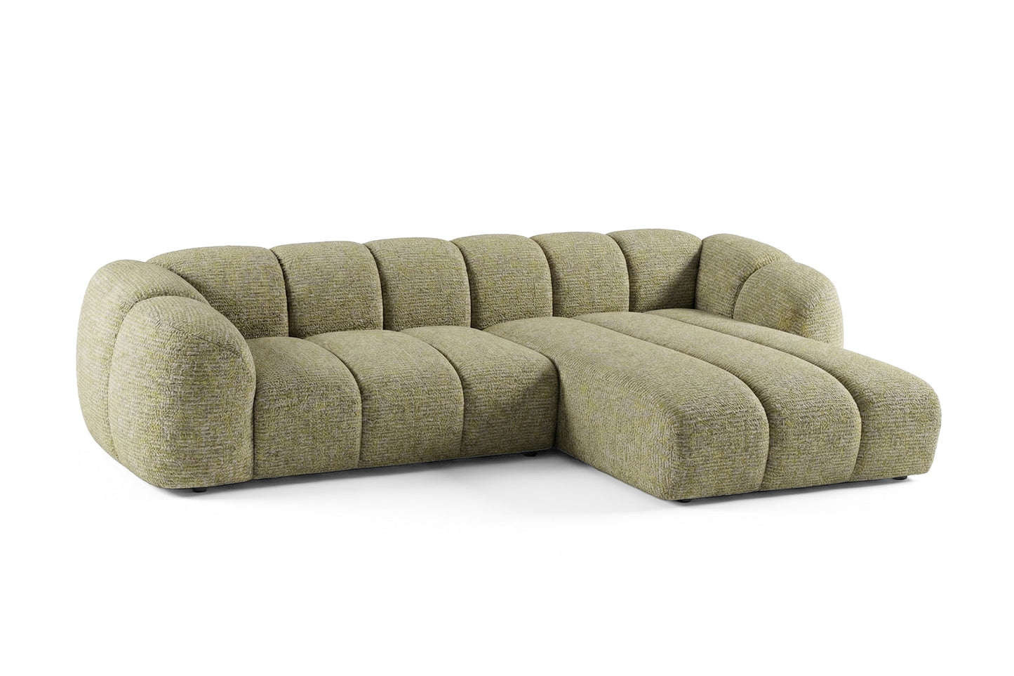 Narożna sofa Mali Design 280 x 150 cm w kształcie litery L - Puf po prawej stronie
