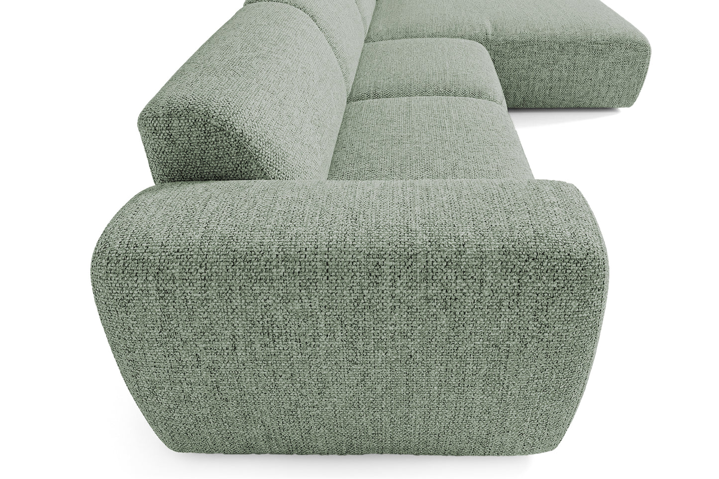 Designowa sofa narożna GIN 310 x 192 cm | Półokrągła podnóżka po prawej stronie