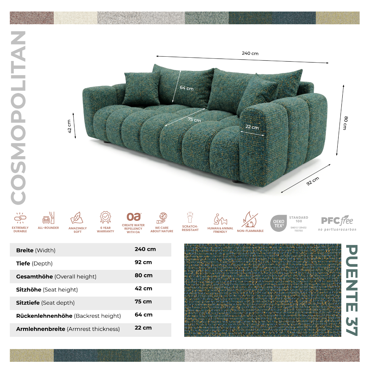 Sofa COSMO LUXURY — rozkładana sofa 240 cm