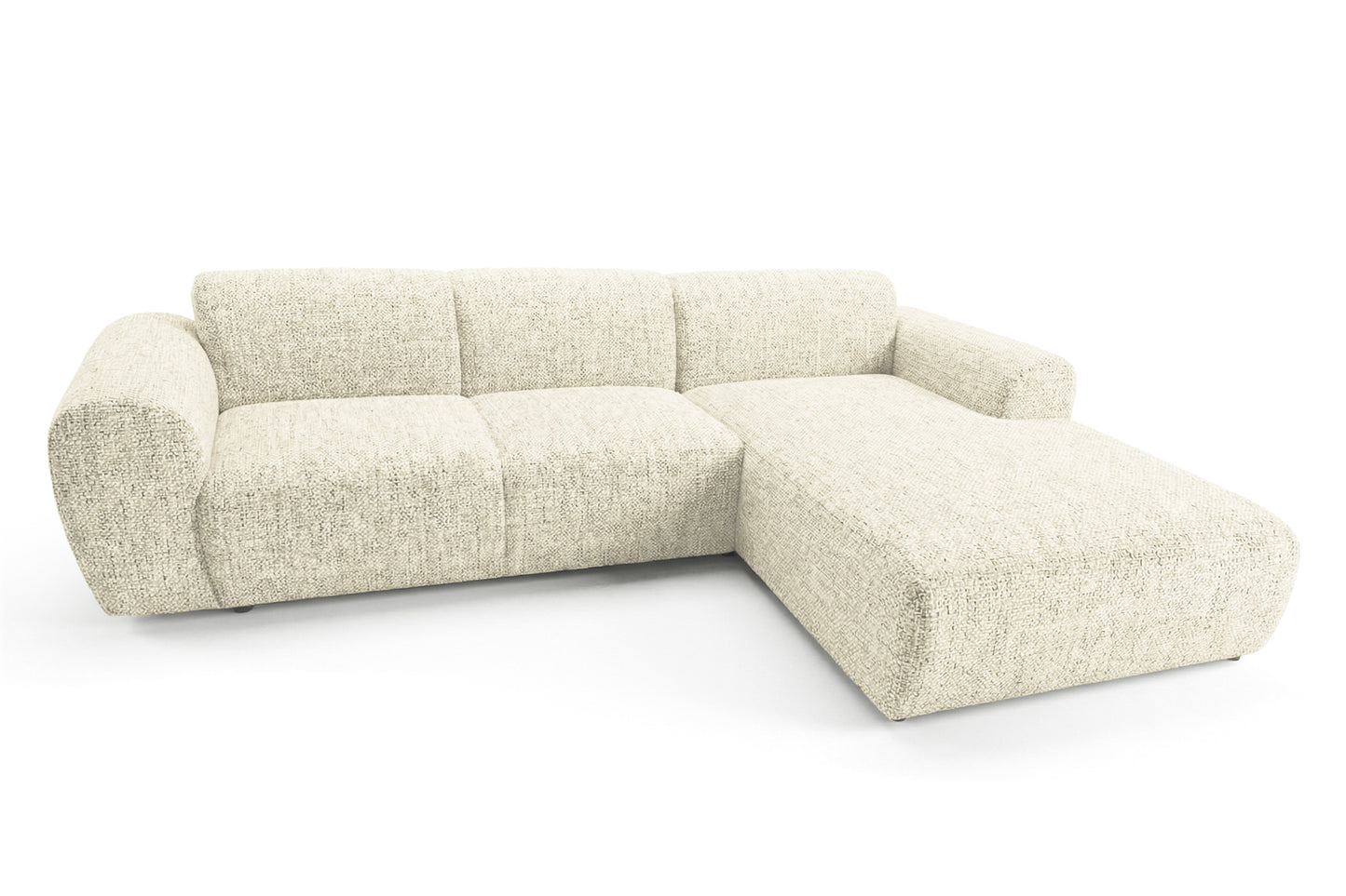 Designowa sofa narożna GIN 310 x 192 cm | Półokrągła podnóżka po prawej stronie