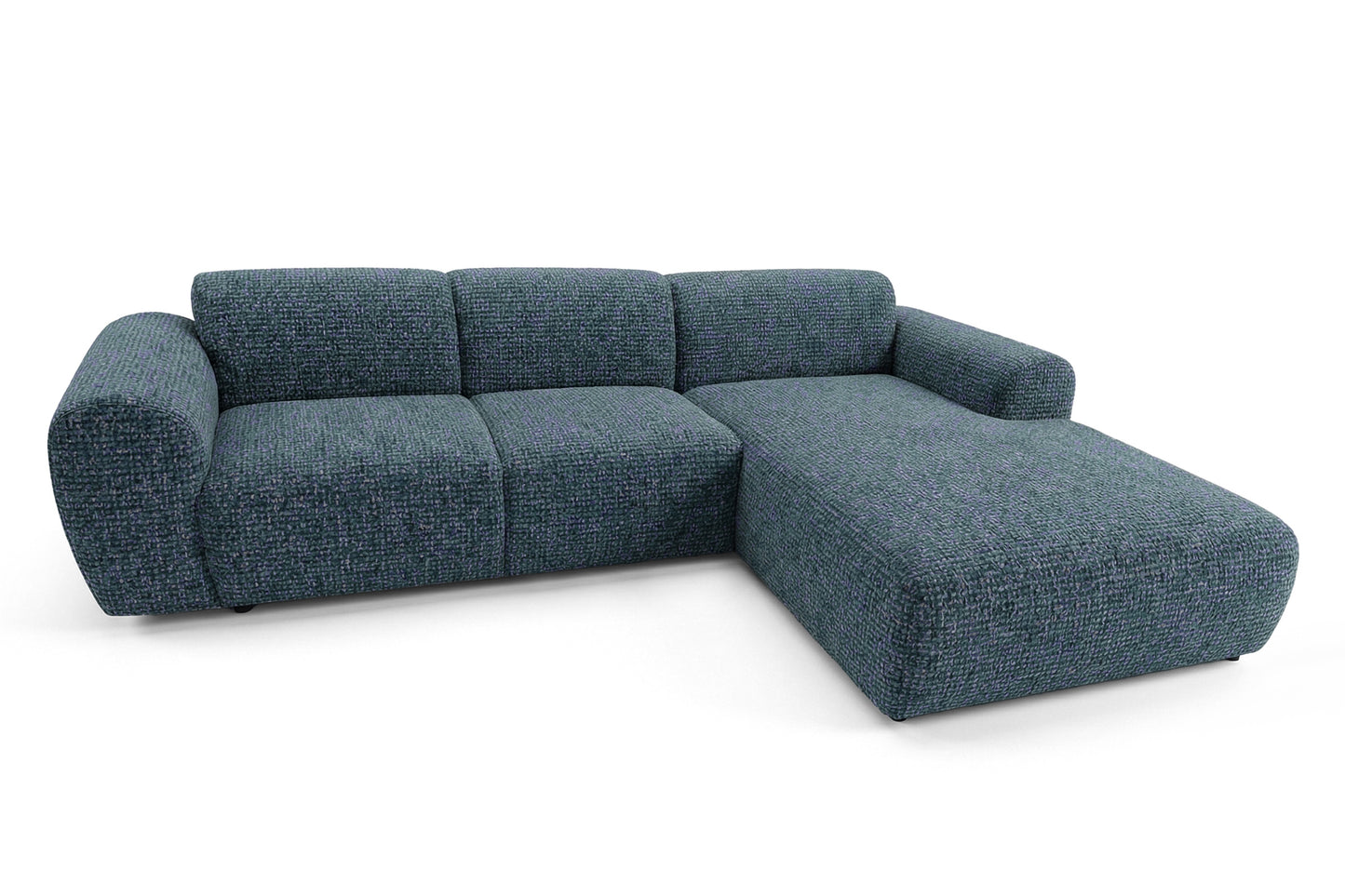 Designowa sofa narożna GIN 310 x 192 cm | Półokrągła podnóżka po prawej stronie