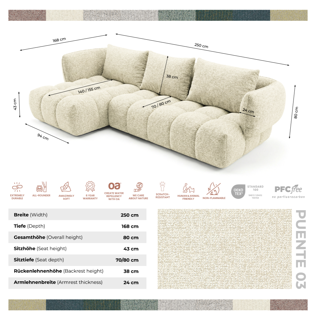 Narożnik SAVIO - lewy - 250x168 cm - Sofa designerska HR