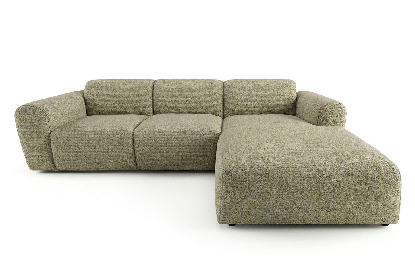 Designowa sofa narożna GIN 310 x 192 cm | Półokrągła podnóżka po prawej stronie