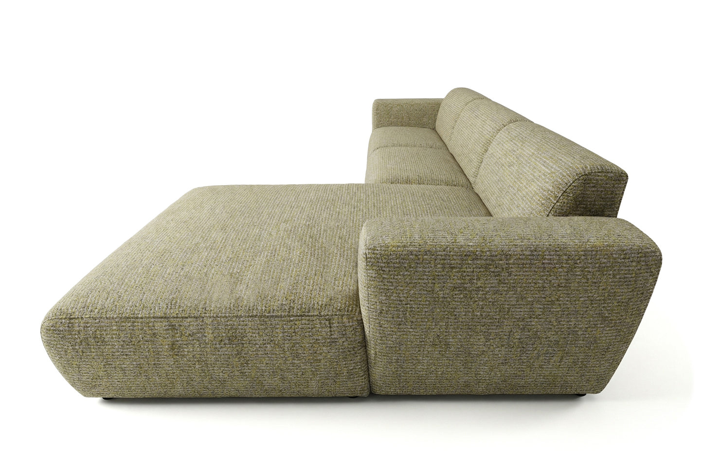 Designowa sofa narożna GIN 310 x 192 cm | Półokrągła podnóżka po prawej stronie